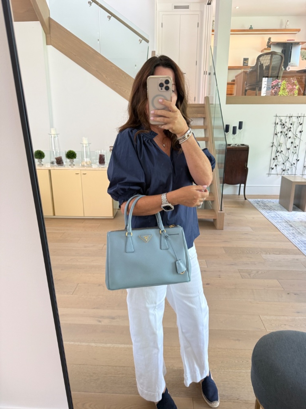 Prada Saffiano Small Galleria Double Zip Tote in Blue - Picture 8 of 15